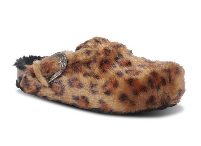 SABOT PELLICCIA LEOPARD MARRONE