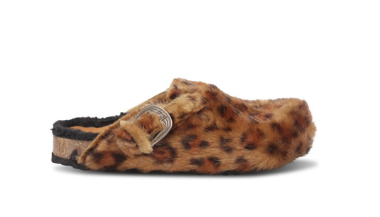 SABOT PELLICCIA LEOPARD MARRONE